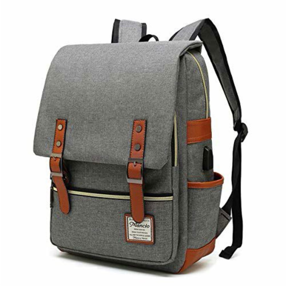 Mancio Slim Vintage Laptop Backpack with USB Port